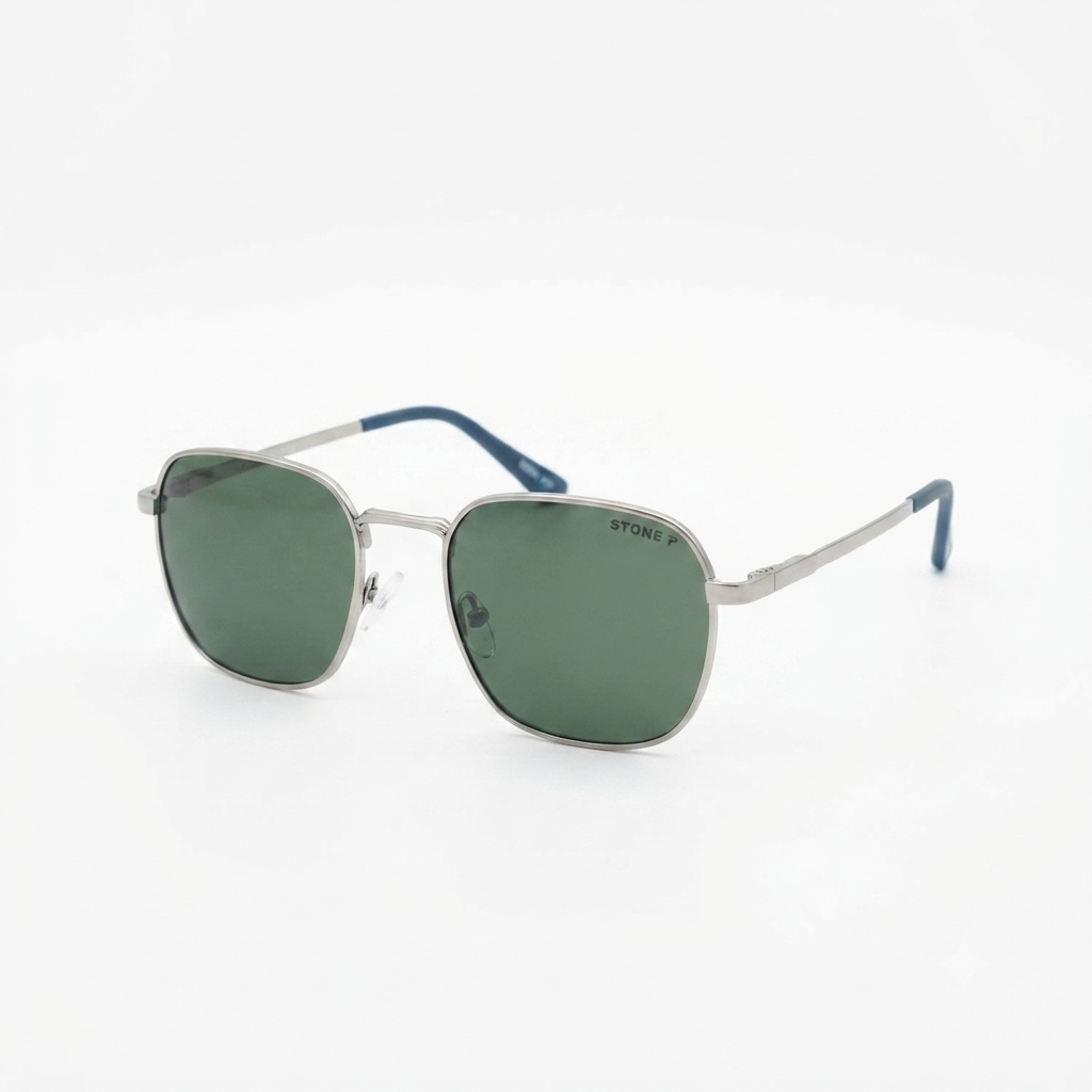 Optykart Modern Silver Metal Frame Sunglasses with Blue Gradient Lenses