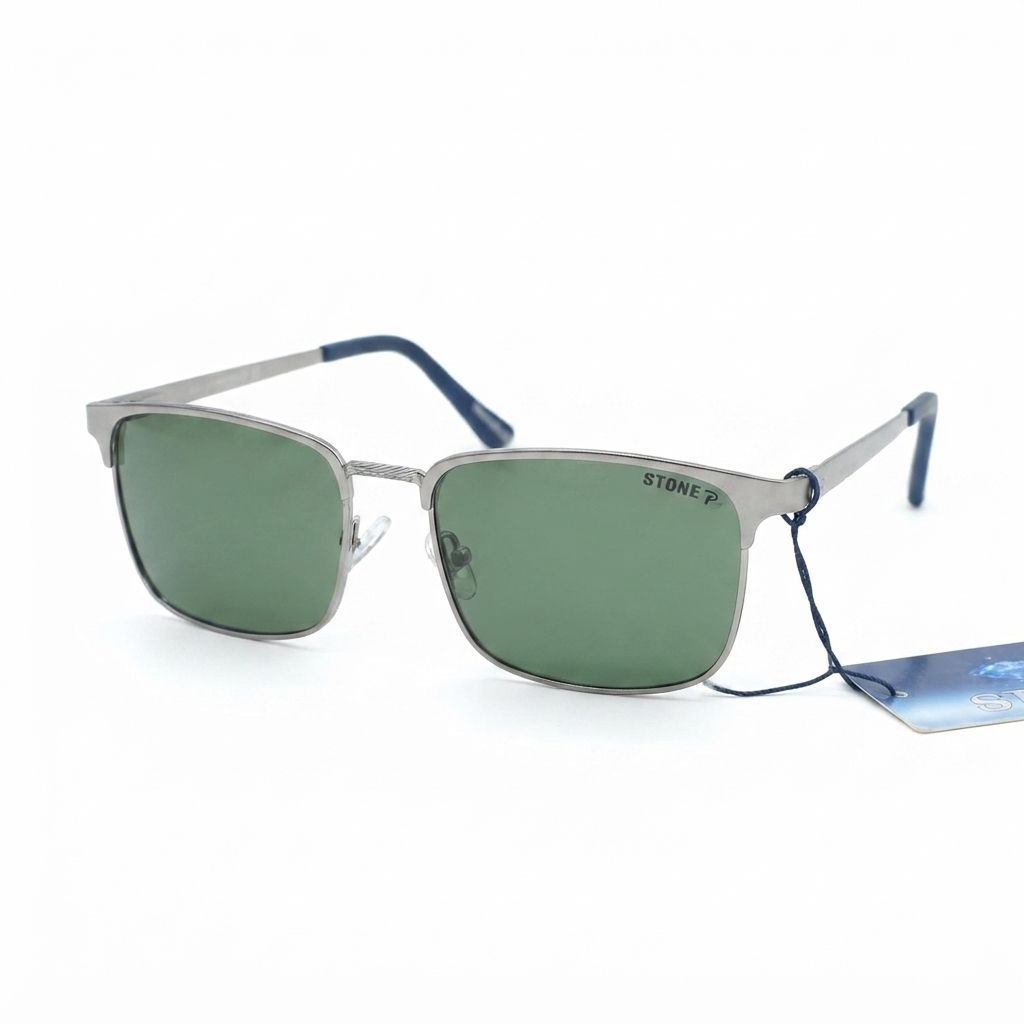 Optykart Classic Silver Metal Frame Sunglasses with Green Lenses