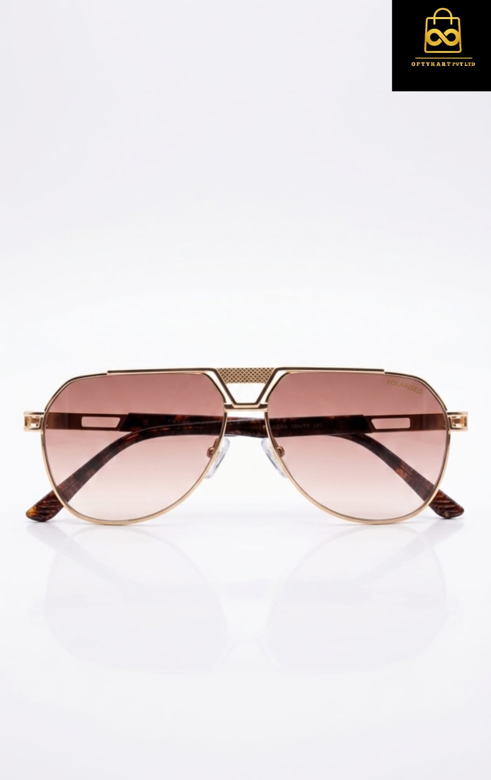Optykart Luxury Gold Frame Polarized Sunglasses with Brown Gradient Lenses